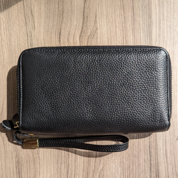 Black Leather RFID Large Long Double Wallet - Picture 1 of 4